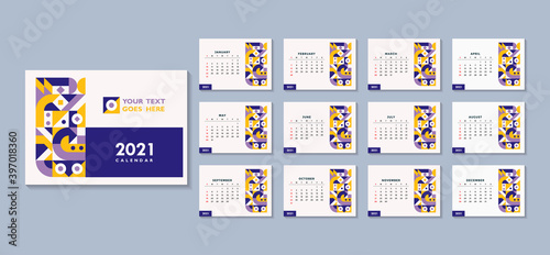 2021 abstract calendar design, contemporary art. Trendy calendar design