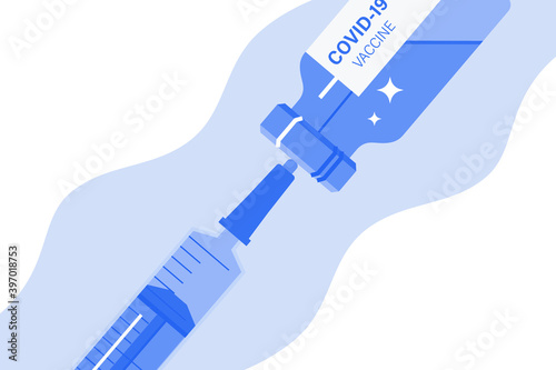 Plastic syringe with needle and bottle. Vaccination concept