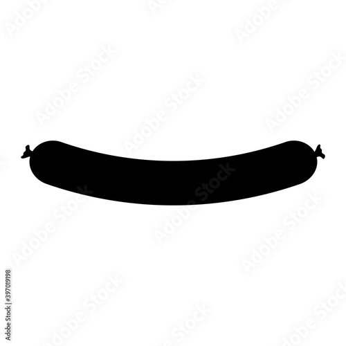 Sausage icon. Horizontal side view. Black silhouette. Vector flat graphic illustration. The isolated object on a white background. Isolate.