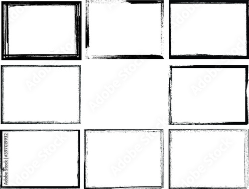 Set of Grunge Black and White Frames . textured rectangles for image
