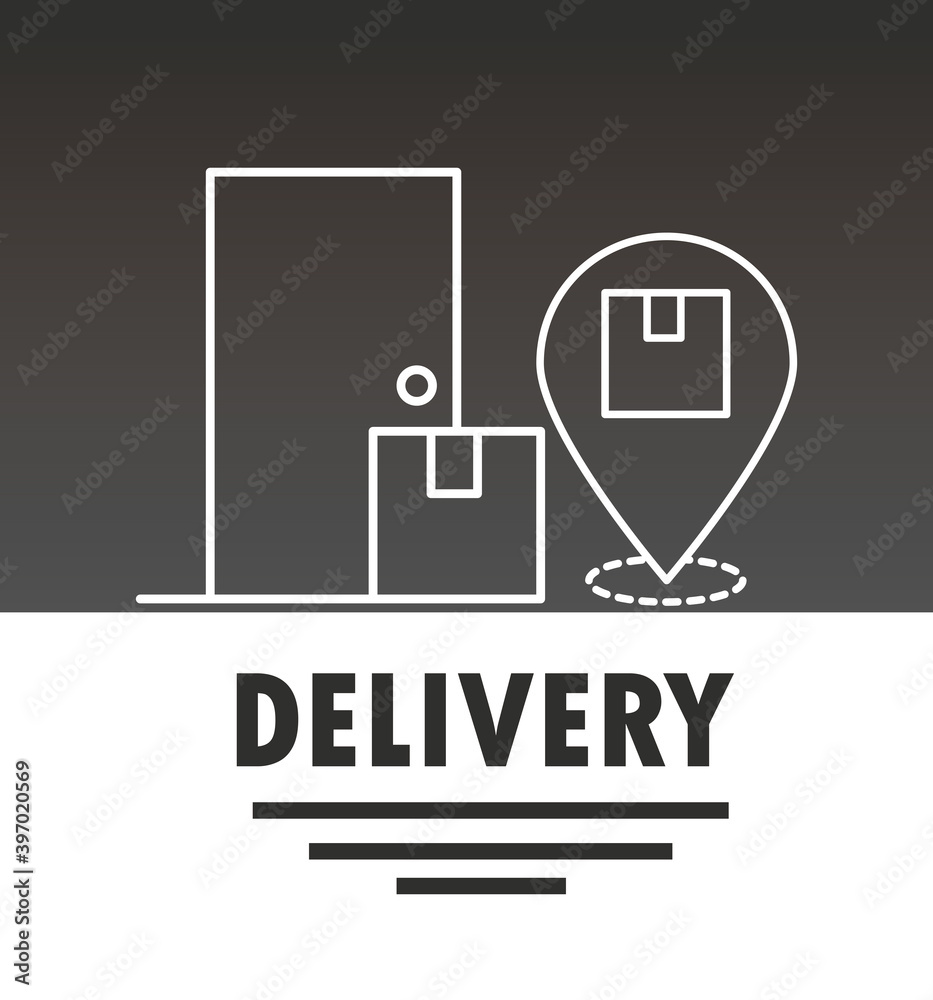 delivery cardboard box in door location pin line style design delivery cardboard box in door location pin line style design