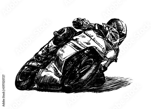 sketck of motorcycle racing hand draw photo