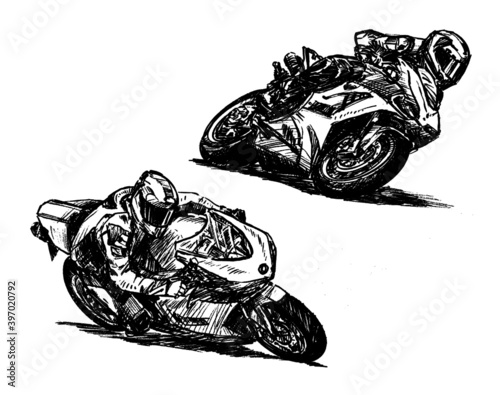 sketch of motorcycle racing collection hand draw