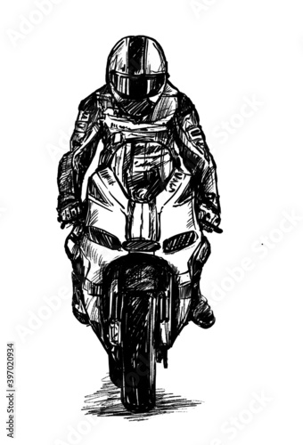 sketch of the motocycle driver hand draw