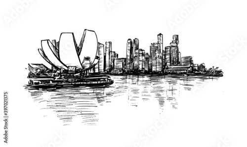 sketch of Singapore hand draw