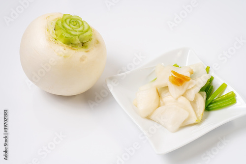 Fresh turnip on a white background.