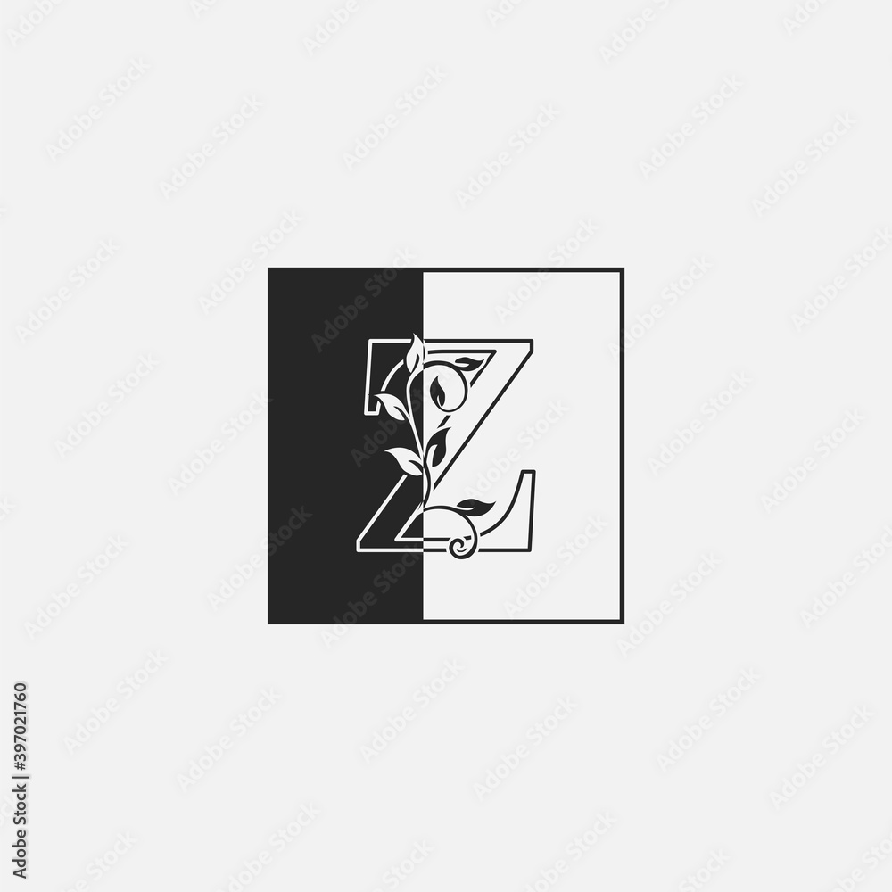 Fototapeta premium Square Outline Nature Classy Letter Z logo icon. Monogram design concept square shape, floral leaves with letter logo icon.
