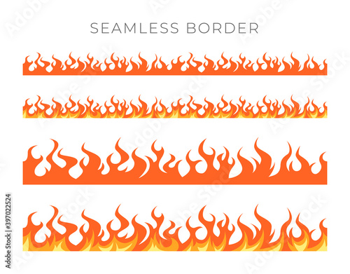 Flame borders in cartoon style, vector set