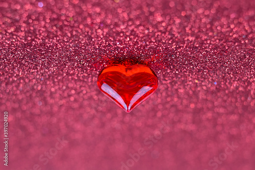 Red heart shape on glitter background  love concept for Valentine s Day