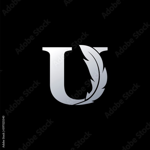 Initial Letter U Logo with feather. Trendy Design concept luxury feather element and Letter U for business, lawyer, notary, firm and more brand