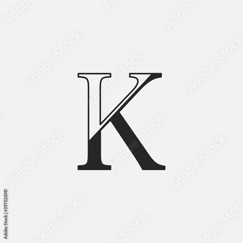 Minimalist Initial Letter K logo icon, vector design concept outline letter.