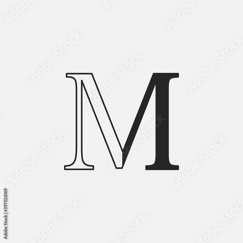 Minimalist Initial Letter M logo icon, vector design concept outline letter.