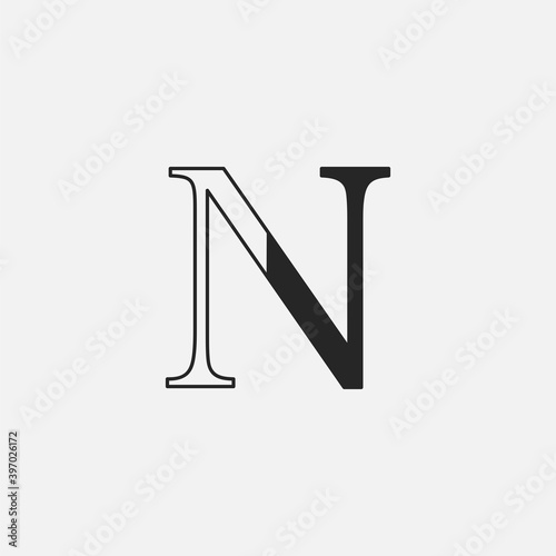 Minimalist Initial Letter N logo icon, vector design concept outline letter.