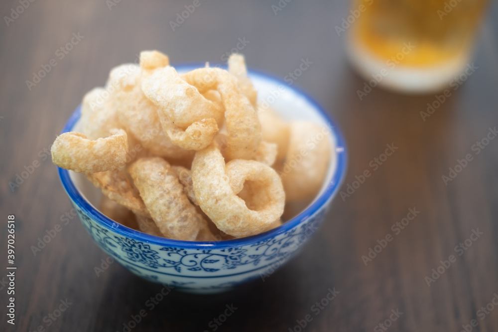 Pork rinds also known as chicharon or chicharrones,