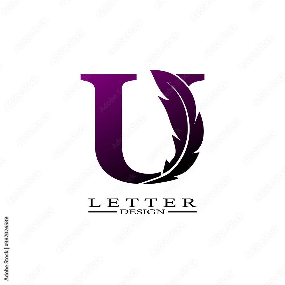 Initial Letter U Logo with feather. Trendy Design concept luxury feather element Initial Letter U Logo with feather. Trendy Design concept luxury feather element