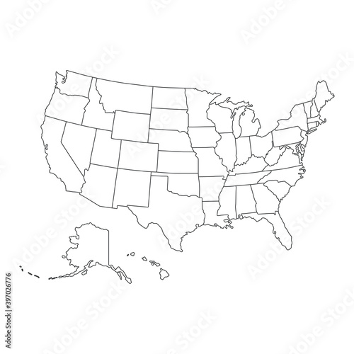 Borders of the United States of America, USA political map.