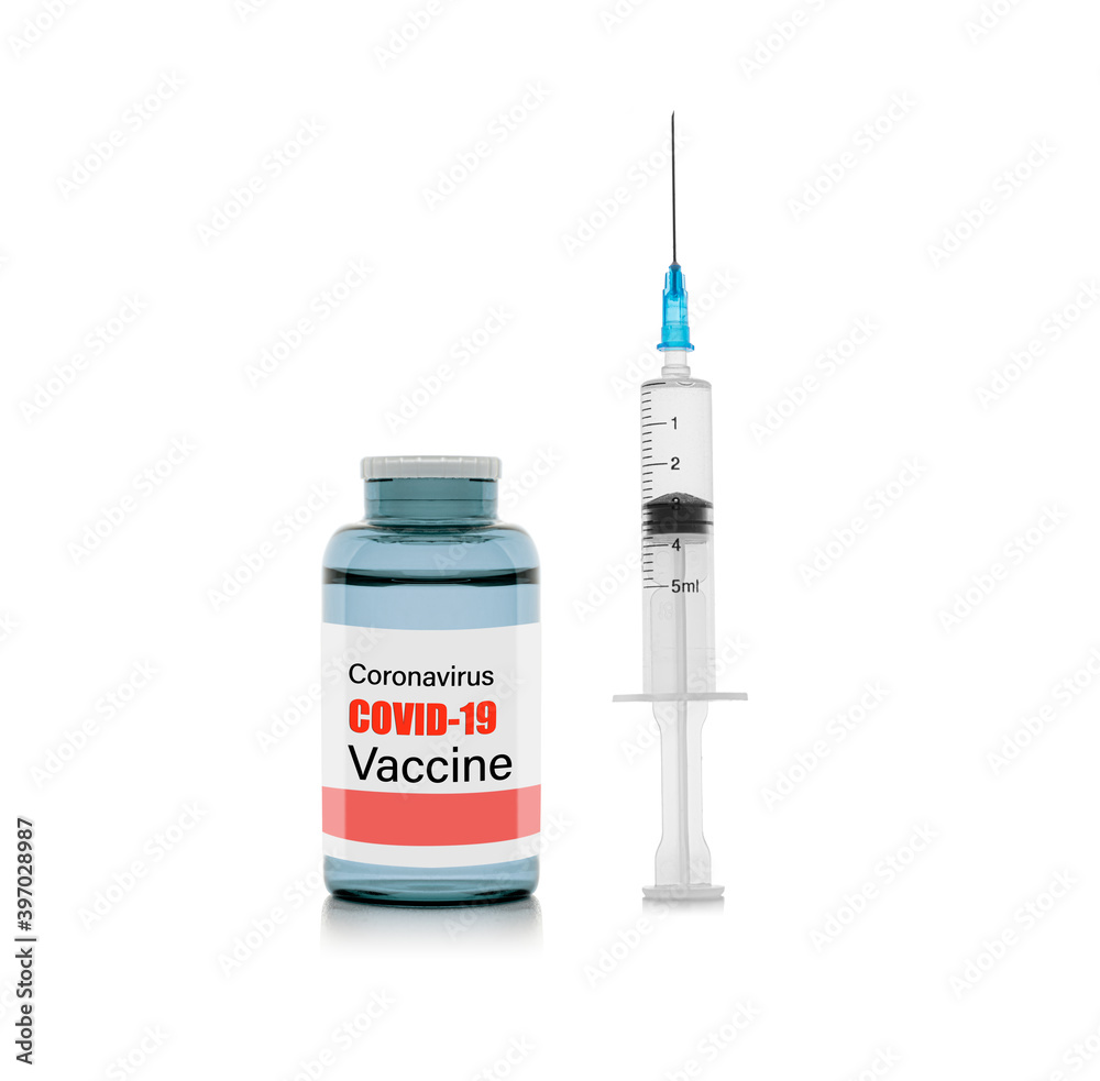 Covid-19 Vaccine with syringe isolated on white background. 2019-ncov vaccine vial medicine drug bottles syringe injection. Covid-19 Vaccine with syringe isolated on white background. 2019-ncov vaccine vial medicine drug bottles syringe injection.