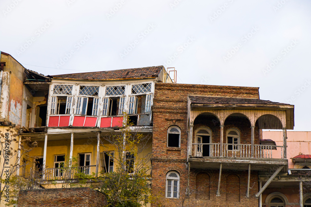 Tbilisi city center, old famous houses and city view, old famous street in old town