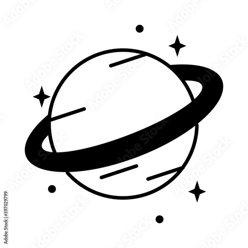 icon of saturn planet with stars around, line style