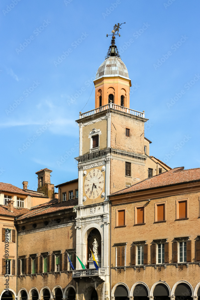 Modena, Italy. Beautiful architecture of Palazzo Comunale at Piazza Grande in Modena.