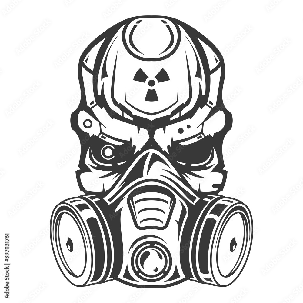 Skull head of robot with gas mask. Creative character design isolated ...
