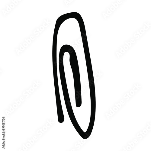 Cute single hand-drawn business and financial element. Vector Doodle illustration of a paper clip, isolated on a white background.