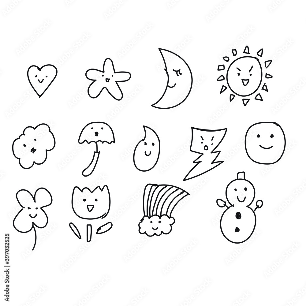 Hand drawn icons set, vector illustration