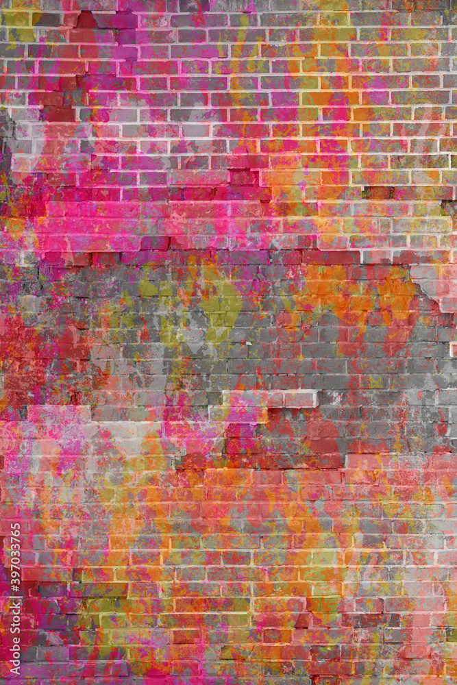 Vertical background brick multi-colored wall.