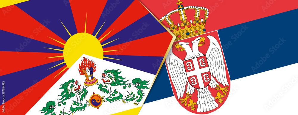 Tibet and Serbia flags, two vector flags.