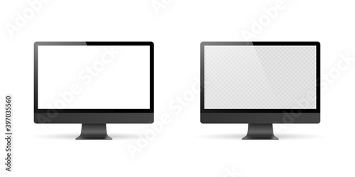 Realistic set of Monitors dark gray color. Realistic monitor with transparent screen vector illustration