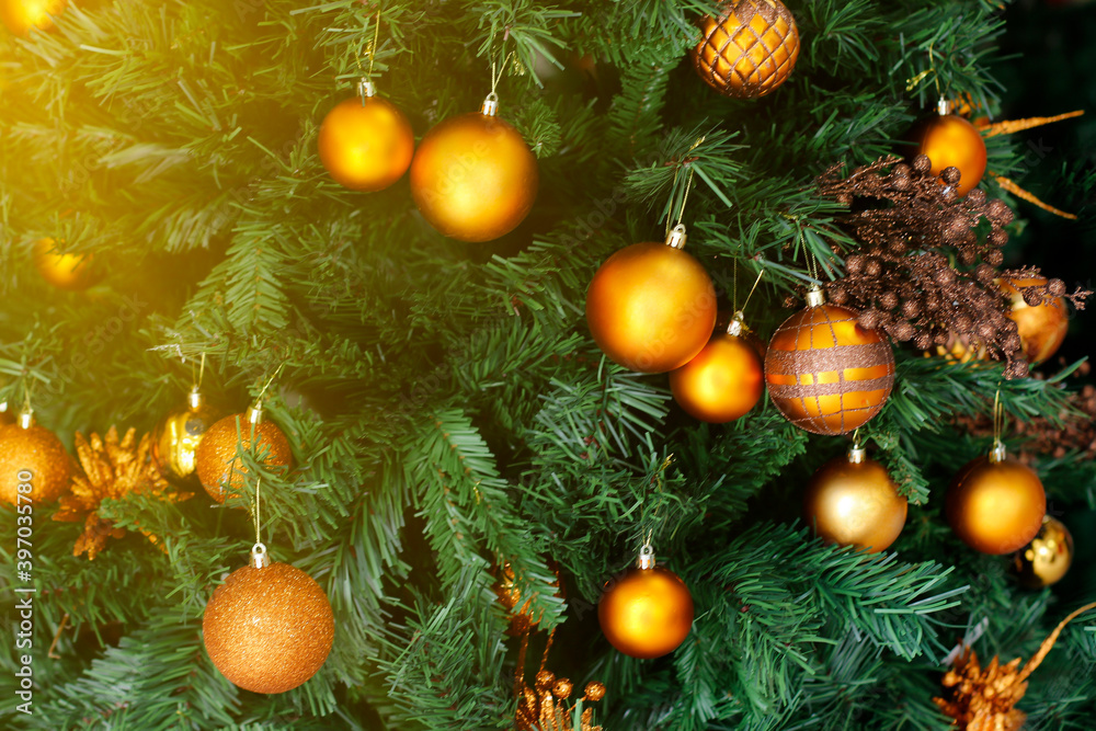 Close up of christmas tree and festive details Close up of christmas tree and festive details