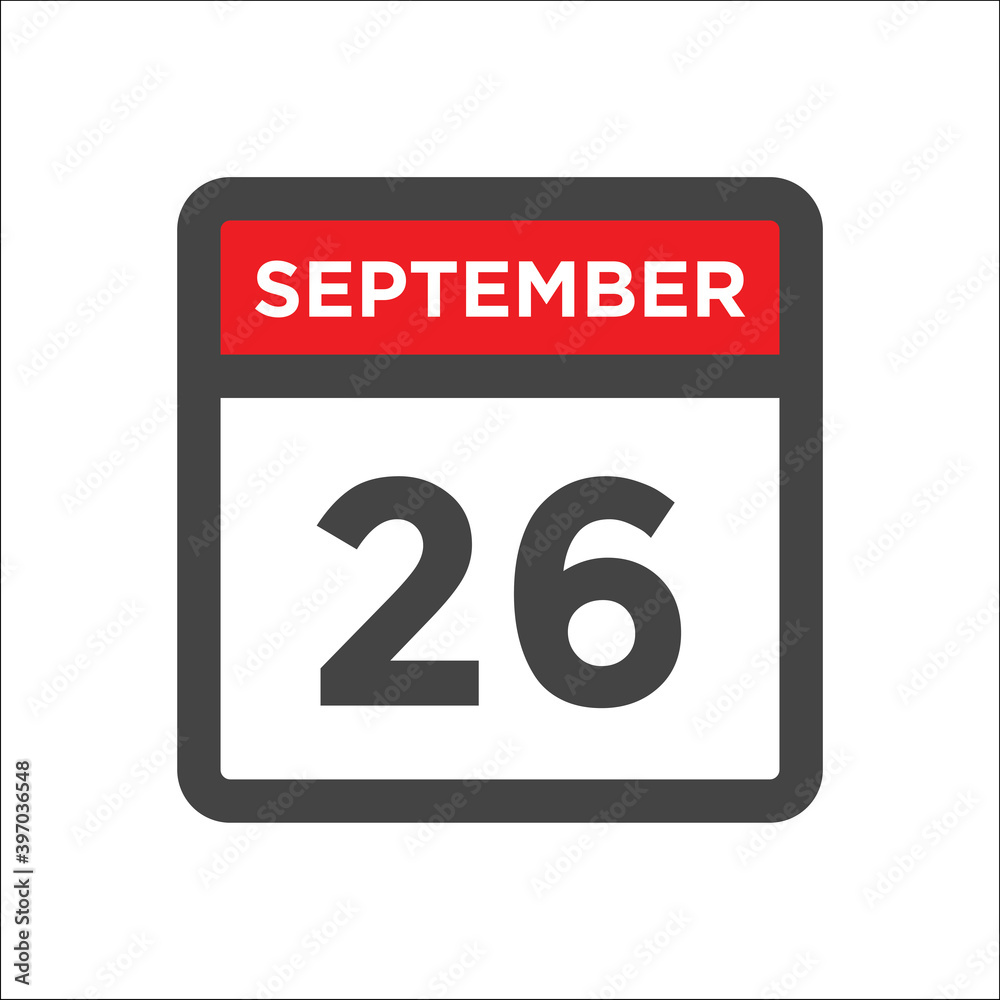 September 26 calendar icon with day and month September 26 calendar icon with day and month