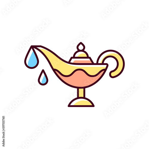 Lamp oil RGB color icon. Ramadan traditional item. Everyone is keeping fire in house. Religious traditions. Interesting ritual. Isolated vector illustration