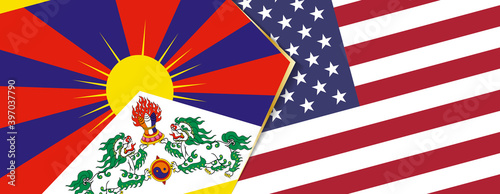 Tibet and USA flags, two vector flags.