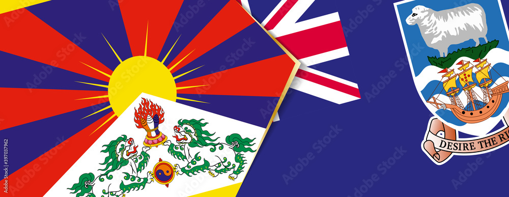 Tibet and Falkland Islands flags, two vector flags. Tibet and Falkland Islands flags, two vector flags.