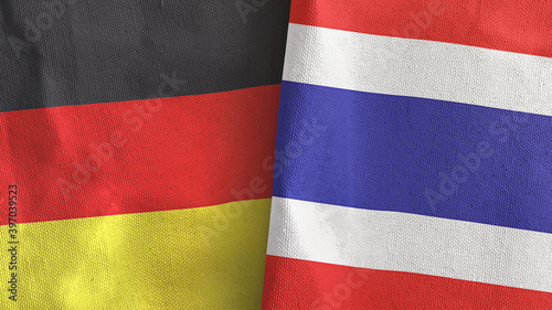 Thailand and Germany two flags textile cloth 3D rendering