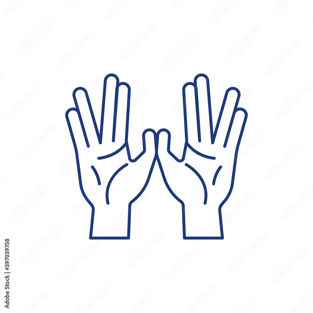 Priestly blessing hands RGB color icon. Two handed symbol. Priestly benediction. Jewish tradition. Synagogue ritual. Cohanim hands with thumbs. Blessing gesture. Isolated vector illustration Priestly blessing hands RGB color icon. Two handed symbol. Priestly benediction. Jewish tradition. Synagogue ritual. Cohanim hands with thumbs. Blessing gesture. Isolated vector illustration