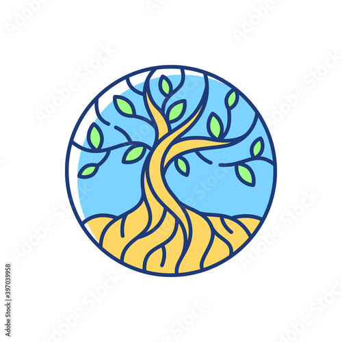 Life tree RGB color icon. Metaphor for Torah. Earth and heaven connection. Hebrew creation myth. Eden Garden. Sacred tree. Immortality, fertility. Religious symbolism. Isolated vector illustration