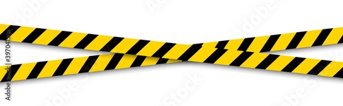 Police caution danger line. Warning barrier. Black and yellow security ribbon. Stop zone. Barricade tape. Do not cross