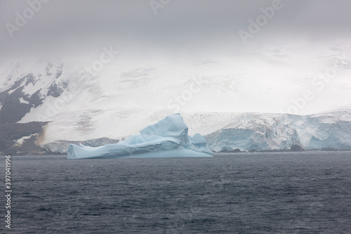 South Orkney landscape with icebergs on a cloudy winter day