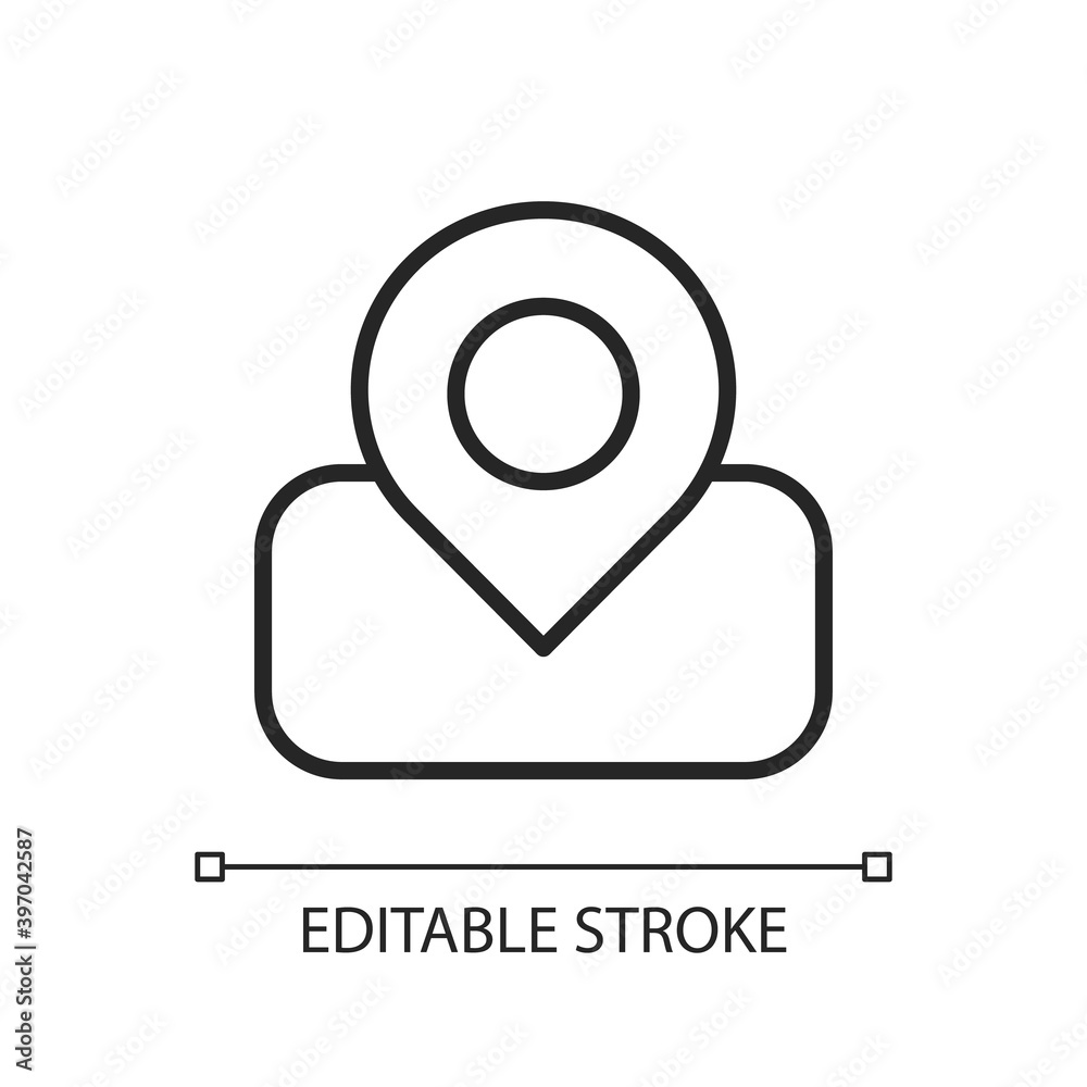 Maps app pixel perfect linear icon. Real-time location. GPS. Navigating to destination. Thin line customizable illustration. Contour symbol. Vector isolated outline drawing. Editable stroke Maps app pixel perfect linear icon. Real-time location. GPS. Navigating to destination. Thin line customizable illustration. Contour symbol. Vector isolated outline drawing. Editable stroke