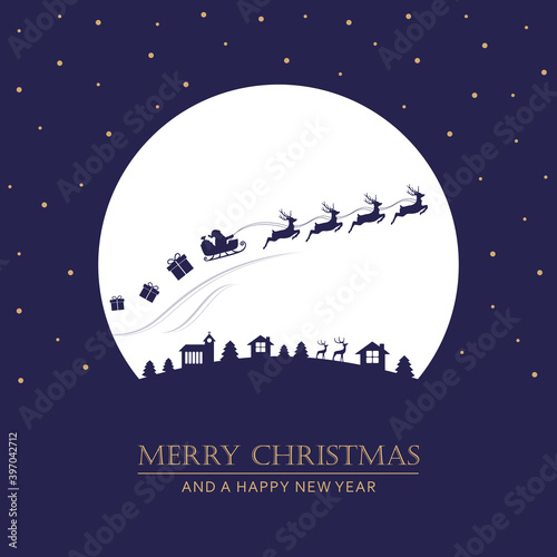 christmas winter banner with santa sleigh and reindeer vector illustration EPS10