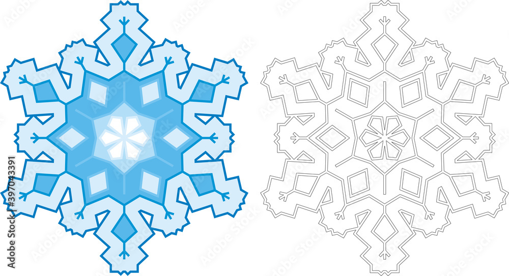 Fantasy snowflake vector illustration. Hexagonal snow star. CMYK color eps file. Fantasy snowflake vector illustration. Hexagonal snow star. CMYK color eps file.