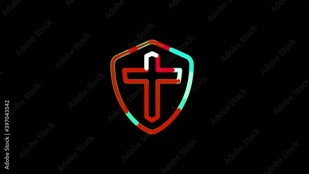 Circles gather in symbol shield cross. After it crumbles in a line and moves to the camera. Alpha channel black Circles gather in symbol shield cross. After it crumbles in a line and moves to the camera. Alpha channel black