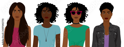 Set of Beautiful Modern Black Girls