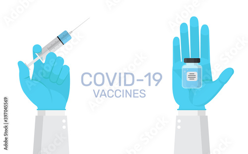 Vaccine and syringe in the doctor's hand.