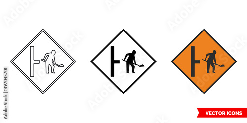 Site access on right roadworks sign icon of 3 types color, black and white, outline. Isolated vector sign symbol.