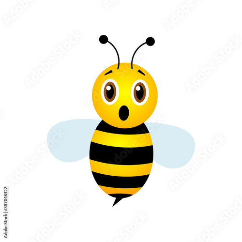 Scared bee character. Cute frighten bee with open mouth. Vector illustration.