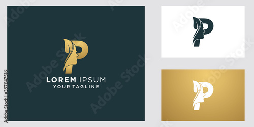 Letter p with luxury natural feminine beauty logo template 