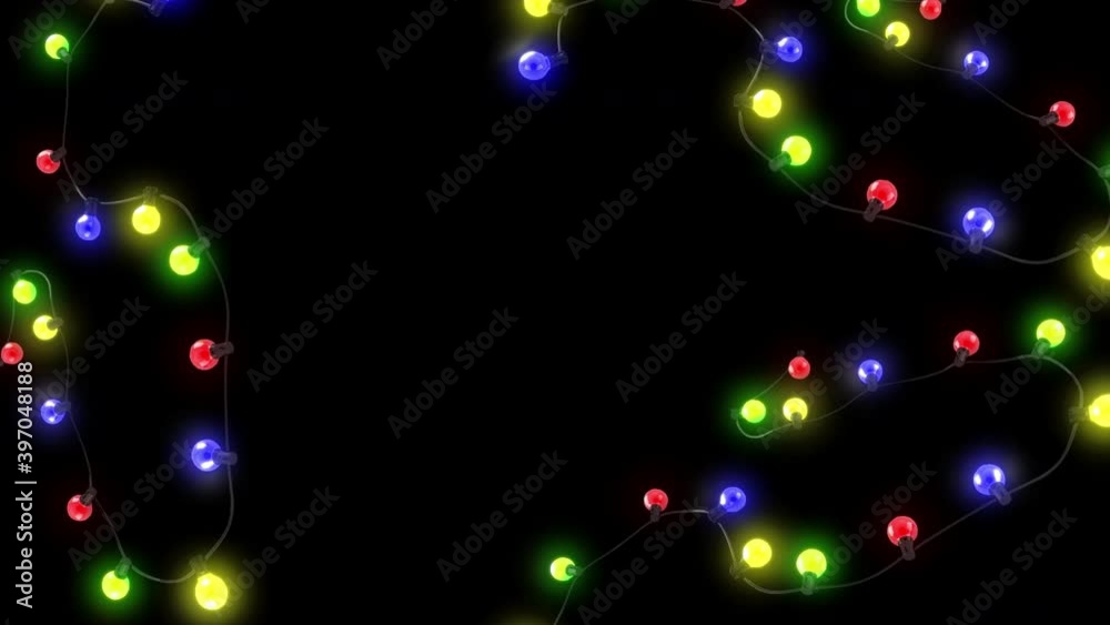 realistic christmas string lights on a green screen background animation footage, colorful lamps,light show for new year design